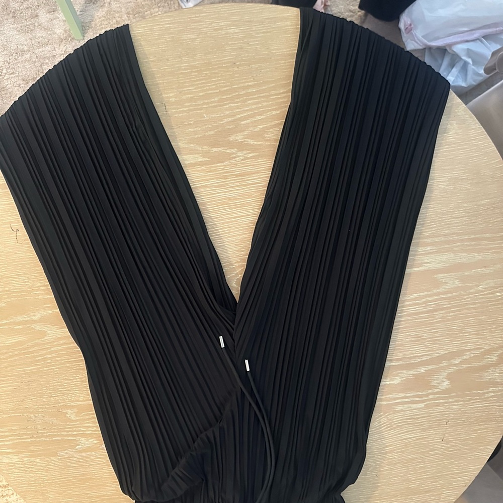 Black Pleated V-Neck Jumpsuit